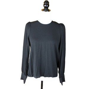 Aritzia Wilfred Black Clarrisa Puff Sleeve Blouse Medium Keyhole Back Crew CA175